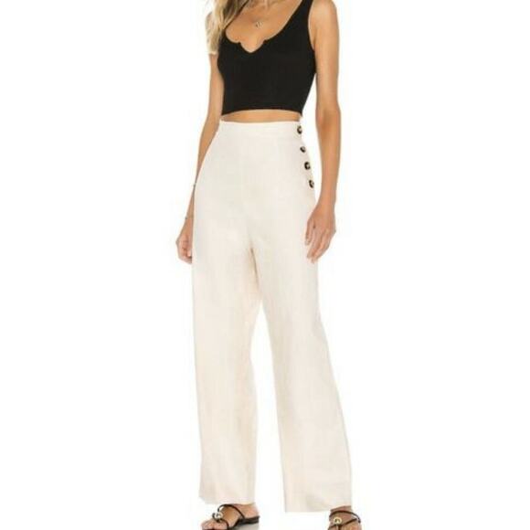 LPA Pants Womens Sm Cream Jacopo Linen Blend Side Button Hi-Rise Wide Leg Sailor - Picture 1 of 12
